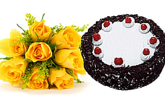 Black Forest Cake with Yellow Roses Bouquet
