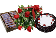 Black Forest Cake,Red Roses and Snickers