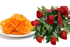 Red Roses Bouquet with 25 Jalebis