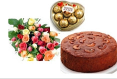 Fresh Plum Cake, Assorted Roses and Chocolates