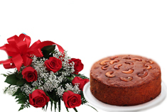 Red Roses Bouquet and Plum Cake