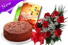 Plum Cake with Bouquet and Card