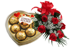Red Roses Bouquet and Ferrero Chocolate(8 Nos)