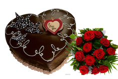 Chocolate Cake(2Kg) with Red Roses Bouquet