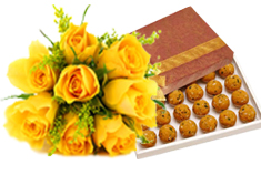 Yellow Roses Bouquet and 25 Laddus
