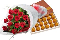 Red Roses Bouquet and 25 Laddus